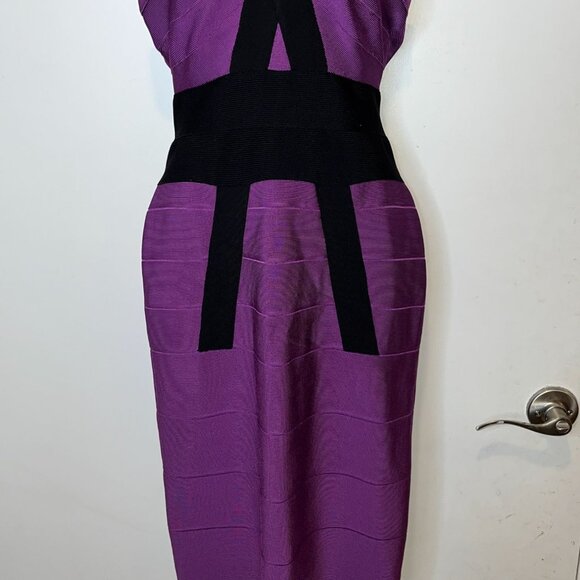 Herve Leger Purple Black Bandage Halter Cocktail Dress M - Picture 4 of 7